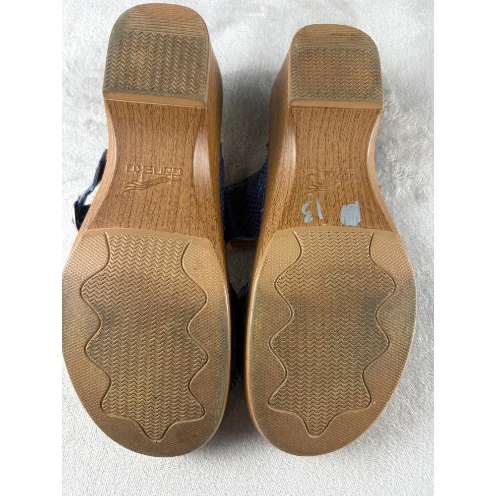 Dansko Sophie Blue Snake Embossed Leather Wedge Slide Sandals Womens 43 41542200